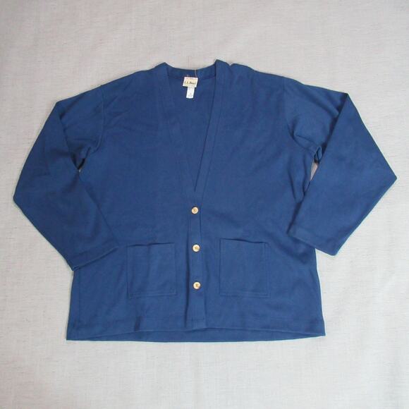Vintage LL Bean Cardigan Womens XL Blue Knit Sweater Nautical Coastal Preppy USA - Picture 1 of 8